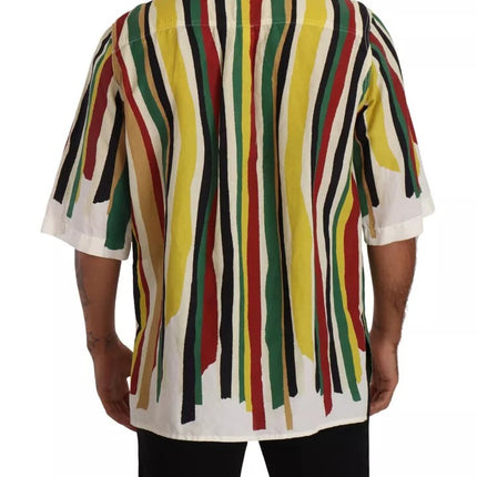 Camisa de algodón de lino a rayas multicolor