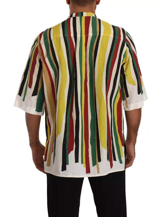 Camisa de algodón de lino a rayas multicolor