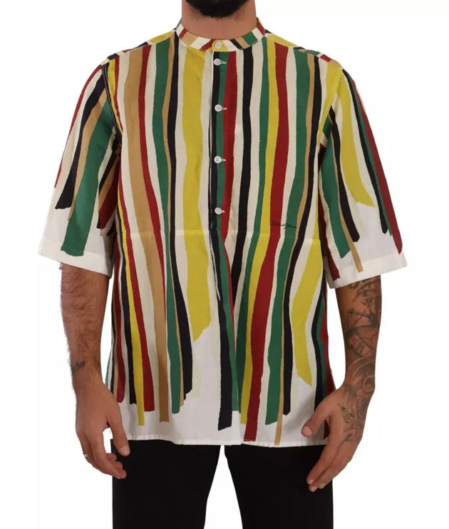 Camisa de algodón de lino a rayas multicolor