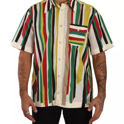 Camisa de algodón de manga corta a rayas multicolor