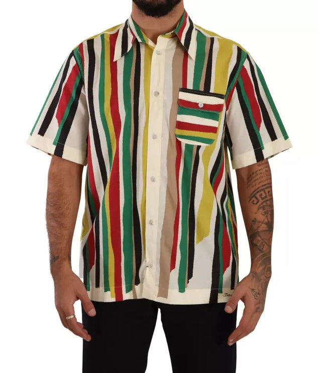 Camisa de algodón de manga corta a rayas multicolor