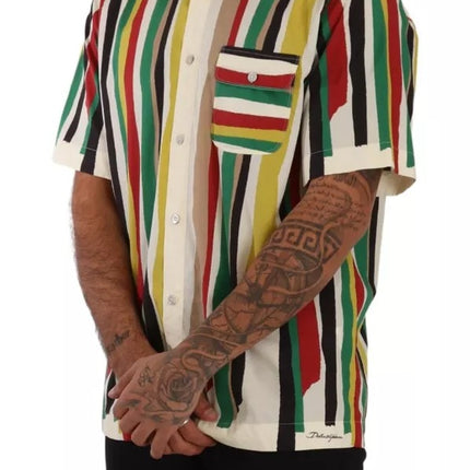 Camisa de algodón de manga corta a rayas multicolor