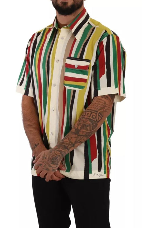 Camisa de algodón de manga corta a rayas multicolor