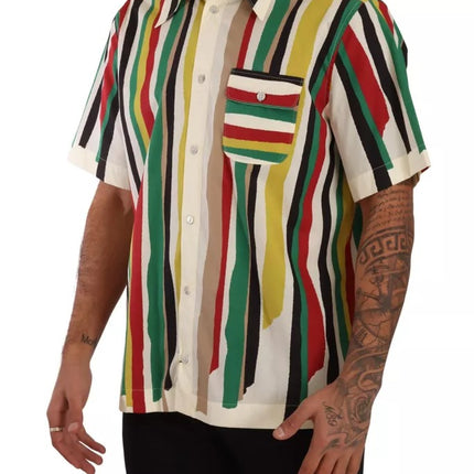 Camisa de algodón de manga corta a rayas multicolor