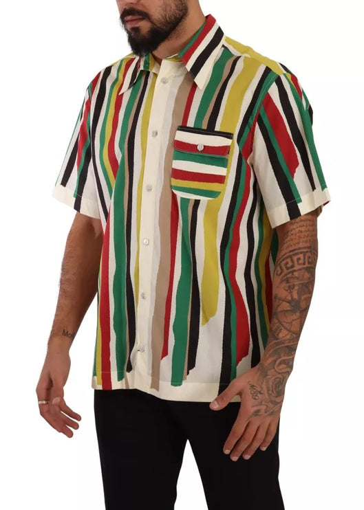 Camisa de algodón de manga corta a rayas multicolor