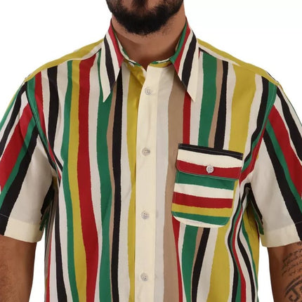 Camisa de algodón de manga corta a rayas multicolor