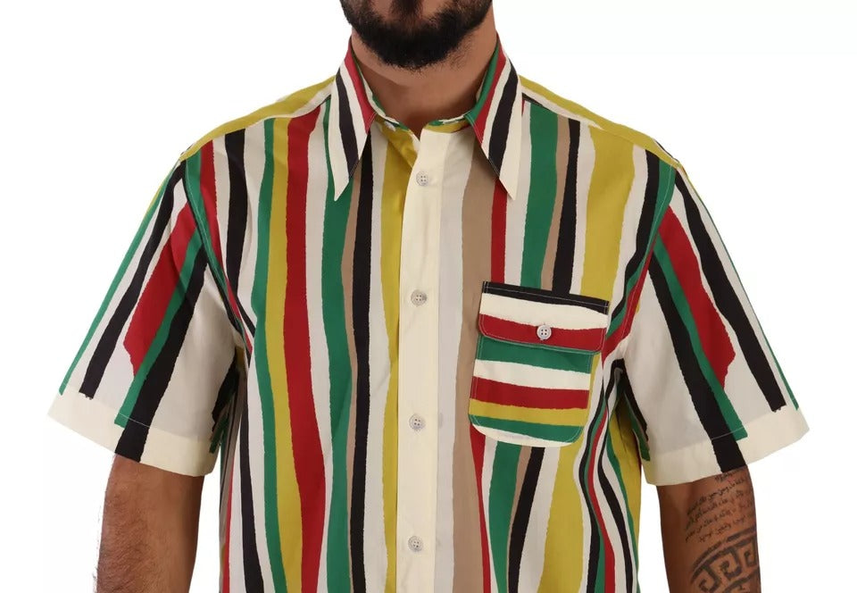 Camisa de algodón de manga corta a rayas multicolor