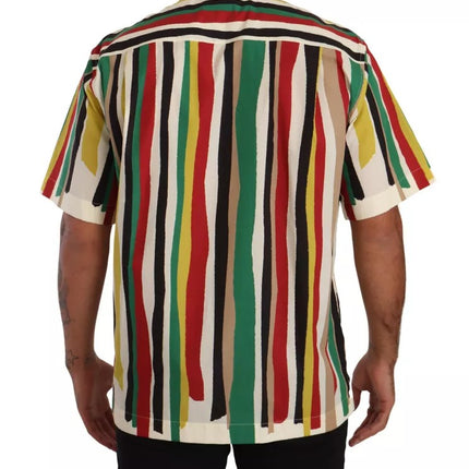 Camisa de algodón de manga corta a rayas multicolor