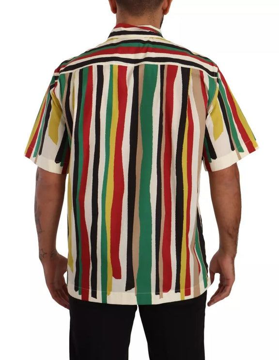 Camisa de algodón de manga corta a rayas multicolor