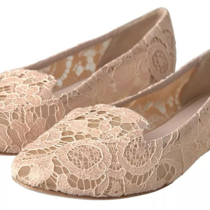 Beige Floral Lace Loafers Flats schoenen