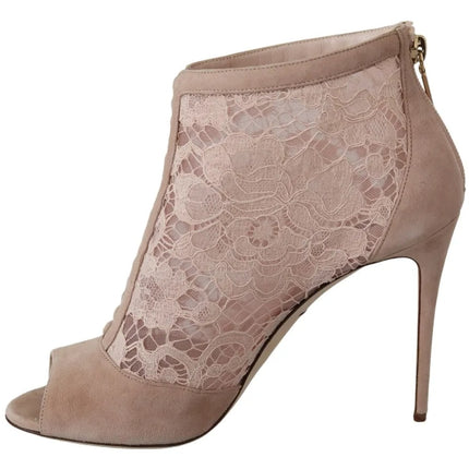 Scarpe stivali per peep in pelle scamosciata in cambio in pizzo beige