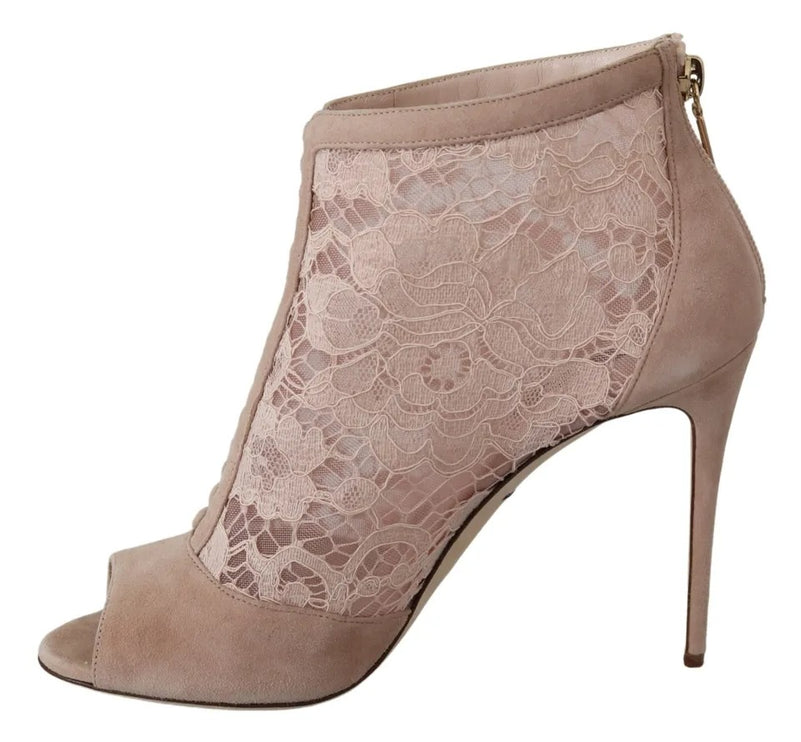 Scarpe stivali per peep in pelle scamosciata in cambio in pizzo beige