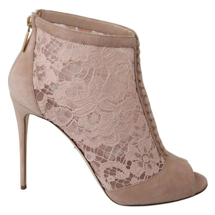 Scarpe stivali per peep in pelle scamosciata in cambio in pizzo beige