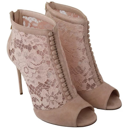 Scarpe stivali per peep in pelle scamosciata in cambio in pizzo beige