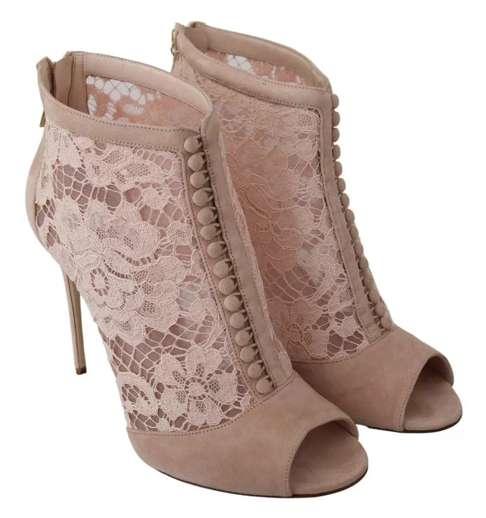 Scarpe stivali per peep in pelle scamosciata in cambio in pizzo beige