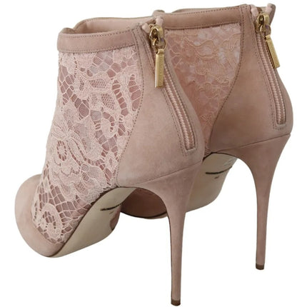 Scarpe stivali per peep in pelle scamosciata in cambio in pizzo beige