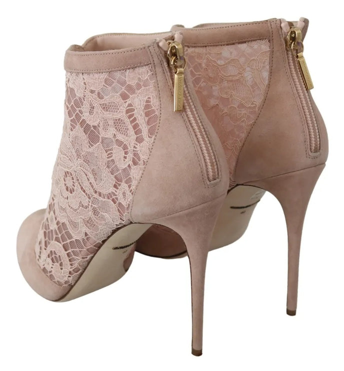 Scarpe stivali per peep in pelle scamosciata in cambio in pizzo beige