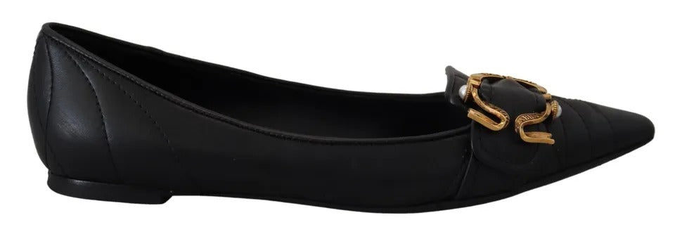 Chaussures de plats pointus en cuir de dévotion noire