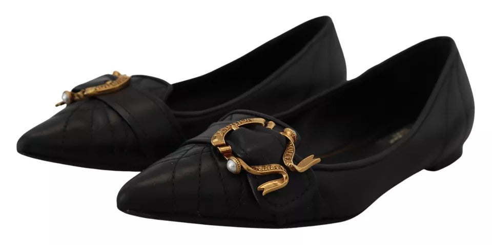 Chaussures de plats pointus en cuir de dévotion noire