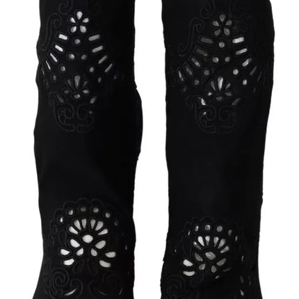 Bottes de pompes extensibles noires chaussures en dentelle florale