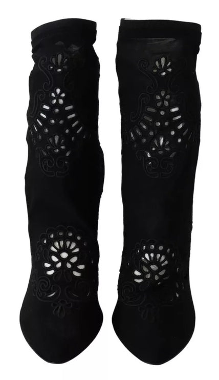 Bottes de pompes extensibles noires chaussures en dentelle florale