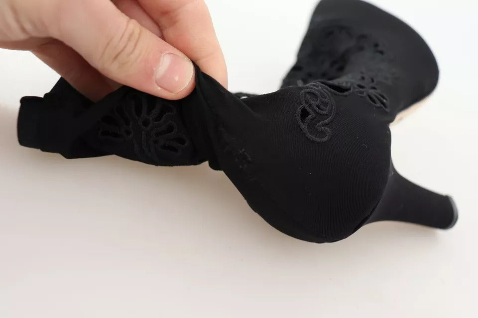 Bottes de pompes extensibles noires chaussures en dentelle florale