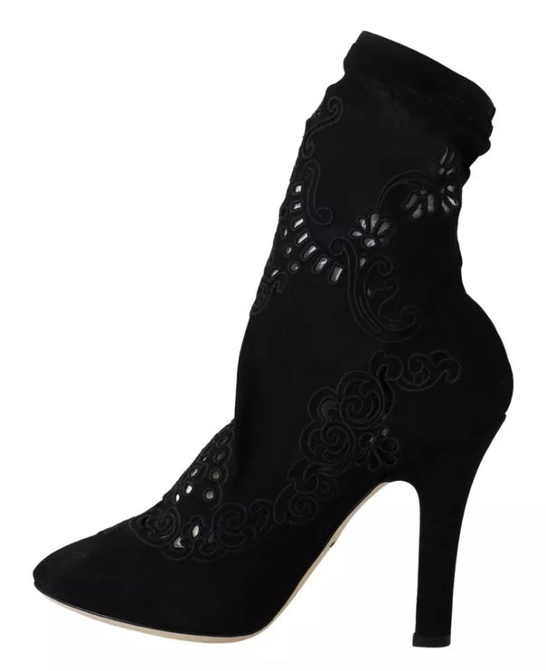 Bottes de pompes extensibles noires chaussures en dentelle florale