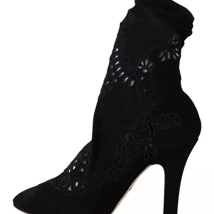 Bottes de pompes extensibles noires chaussures en dentelle florale