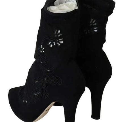 Bottes de pompes extensibles noires chaussures en dentelle florale