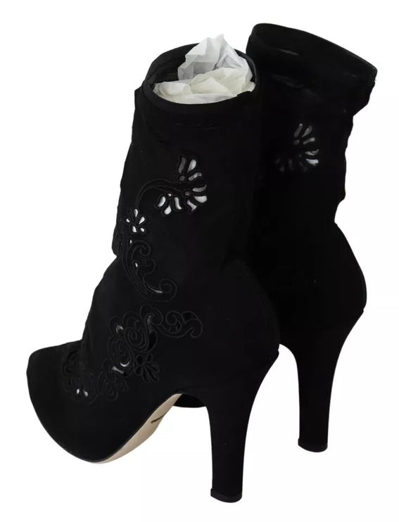 Bottes de pompes extensibles noires chaussures en dentelle florale