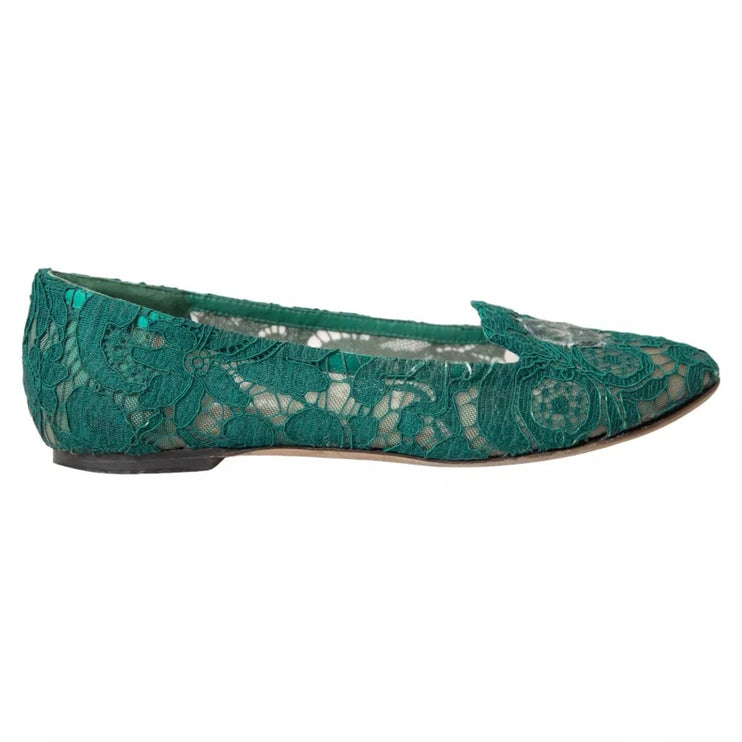 Green Taormina Lace Slip on Flats Chaussures