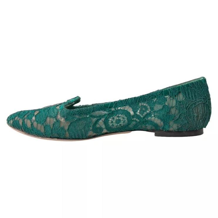 Green Taormina Lace Slip on Flats Chaussures