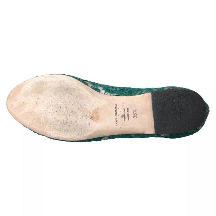 Green Taormina Lace Slip on Flats Chaussures