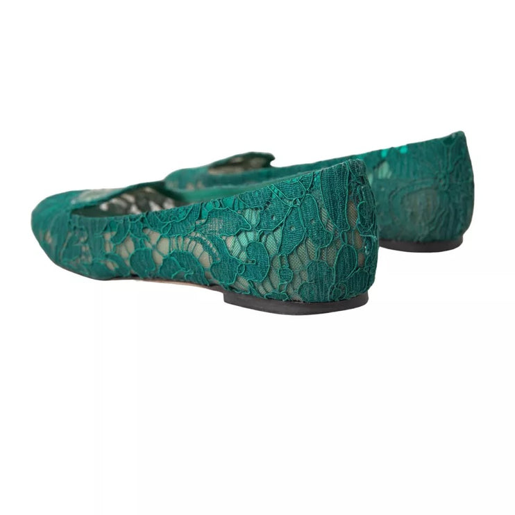 Green Taormina Lace Slip on Flats Chaussures