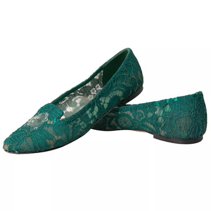 Green Taormina Lace Slip on Flats Chaussures