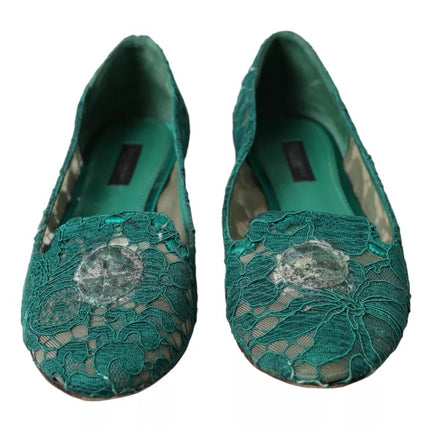 Green Taormina Lace Slip on Flats Chaussures