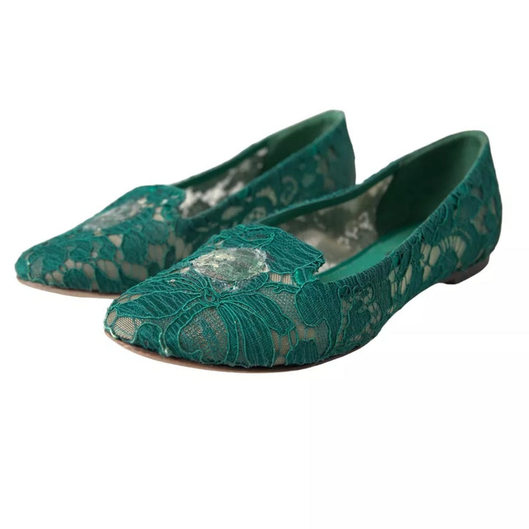 Green Taormina Lace Slip on Flats Chaussures