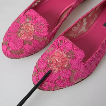 Roze taormina kanten slip op flats schoenen