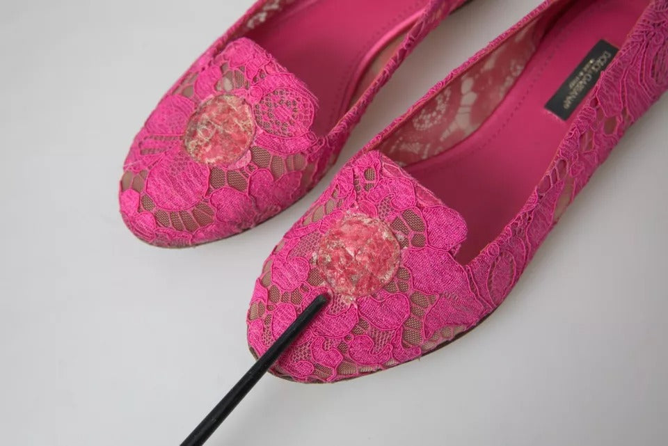 Pink Taormina Lace Slip on Flats Chaussures