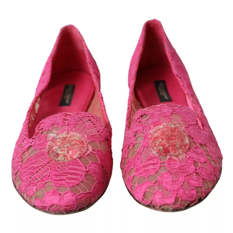 Pink Taormina Lace Slip on Flats Chaussures