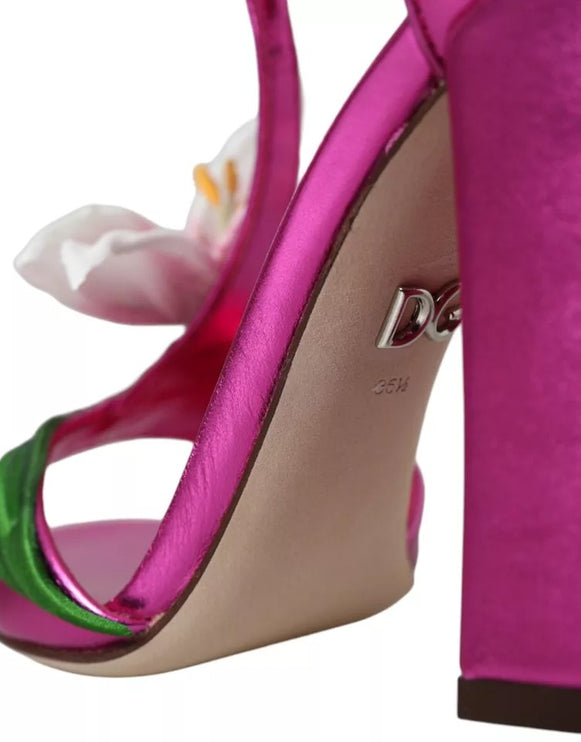 Fiore di fiore fucsia tacchi sandali scarpe