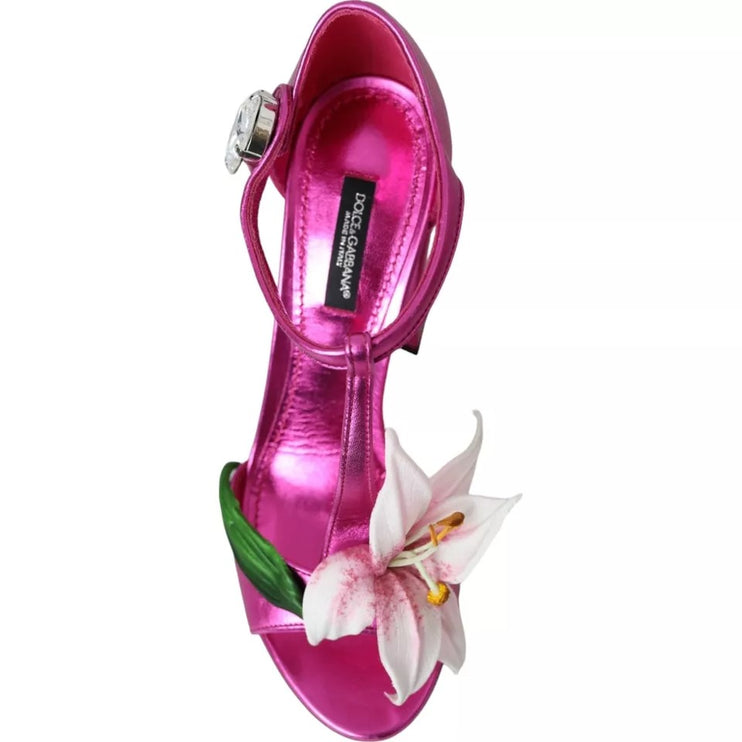 Fiore di fiore fucsia tacchi sandali scarpe