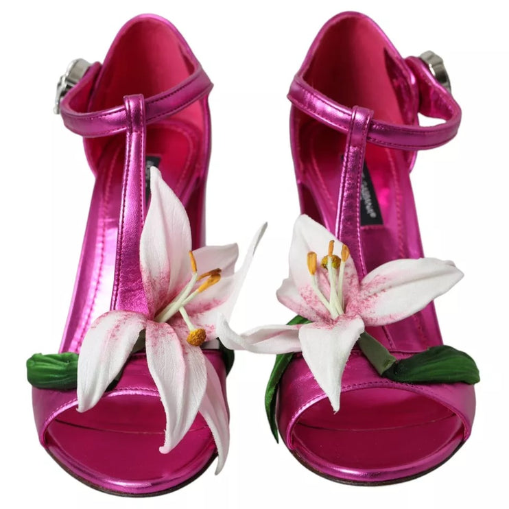 Fiore di fiore fucsia tacchi sandali scarpe