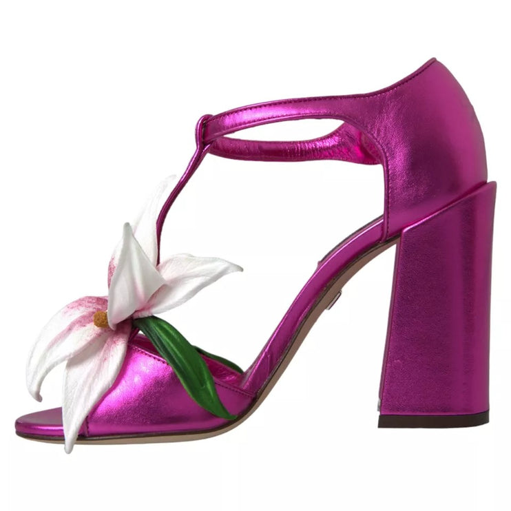 Fiore di fiore fucsia tacchi sandali scarpe