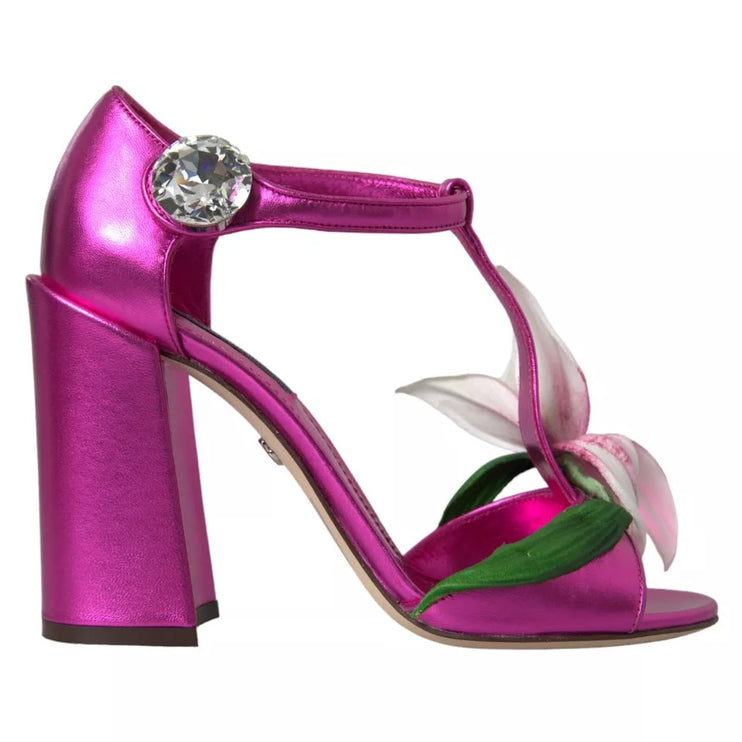 Fiore di fiore fucsia tacchi sandali scarpe