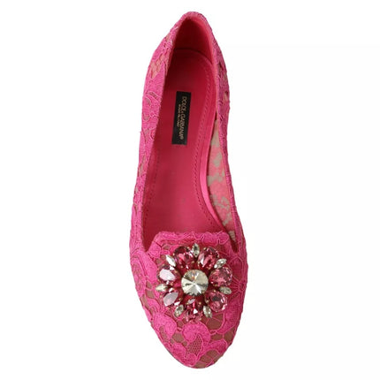 Chaussures de mocassins de ballet en cristal en dentelle rose