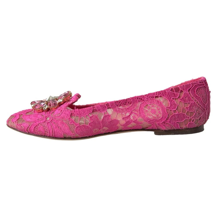 Chaussures de mocassins de ballet en cristal en dentelle rose