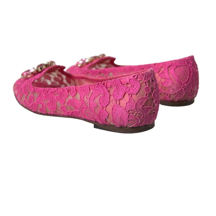 Chaussures de mocassins de ballet en cristal en dentelle rose