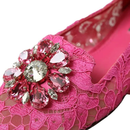 Chaussures de mocassins de ballet en cristal en dentelle rose