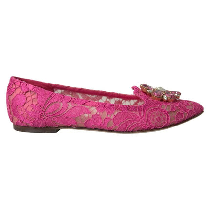 Chaussures de mocassins de ballet en cristal en dentelle rose